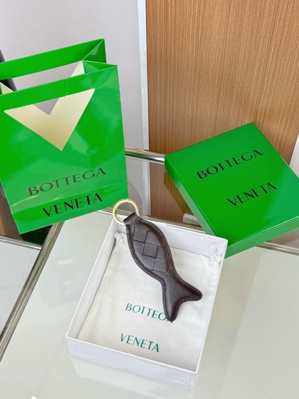 BOTTEGA VENETA Small Fish Weave Pendant Keychain